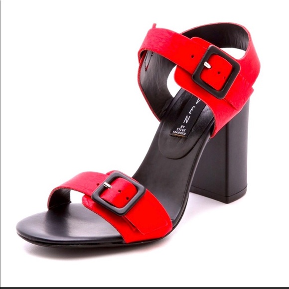 Steven by Steve Madden Shoes- Never Worn Red Leather Buckle Heels - Picture 1 of 12